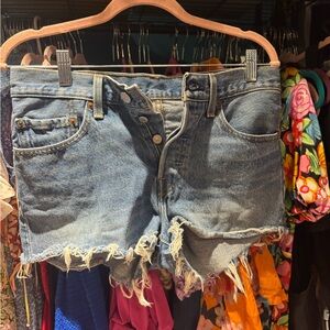 Levi's Blue Frayed Jean Shorts